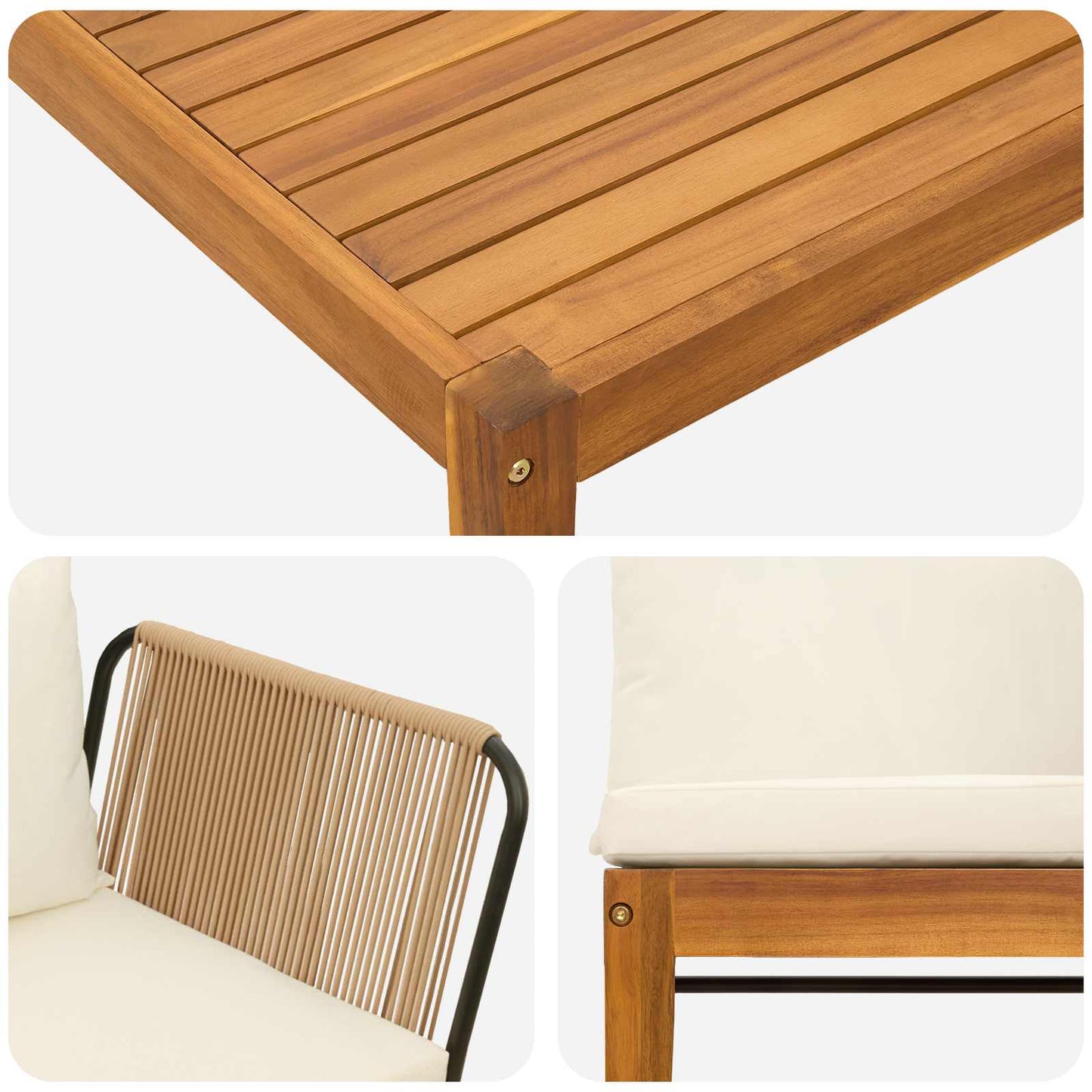 7 pcs Massief acaciahout & touw Naturel