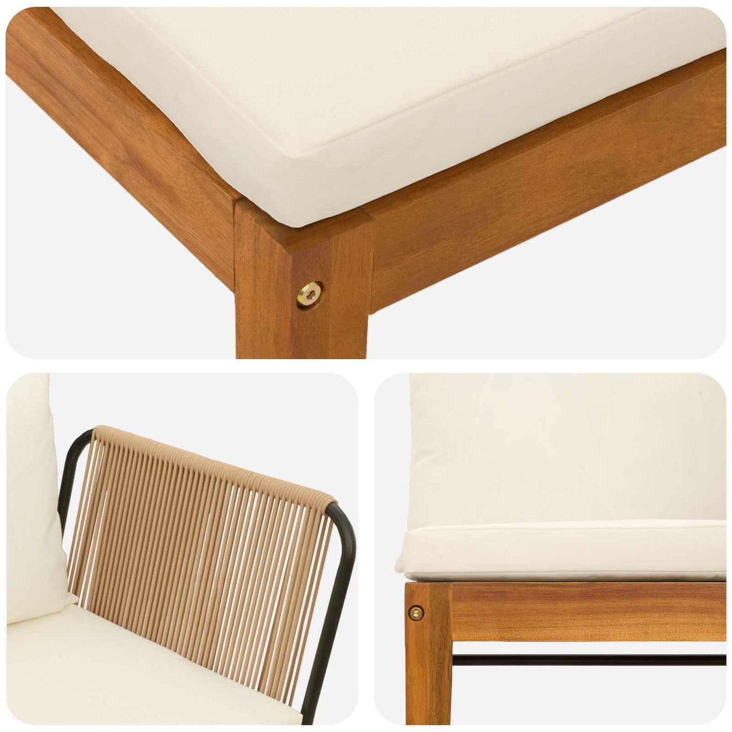 3 pcs Massief acaciahout & touw Naturel