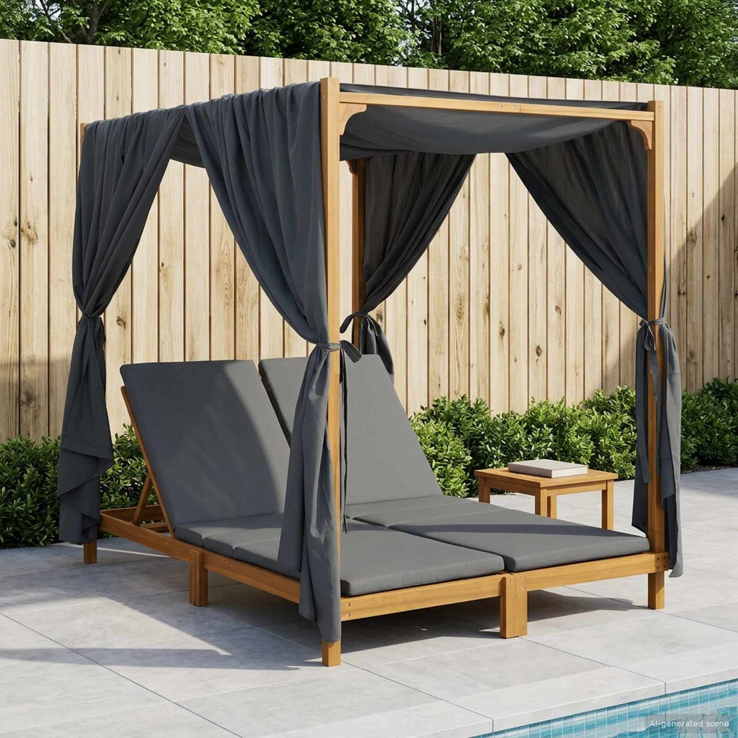 Dubbele zonligstoel met zonnescherm en gordijnen Donkergrijs is nu te koop bij PeponiXL, paradijselijk wonen!