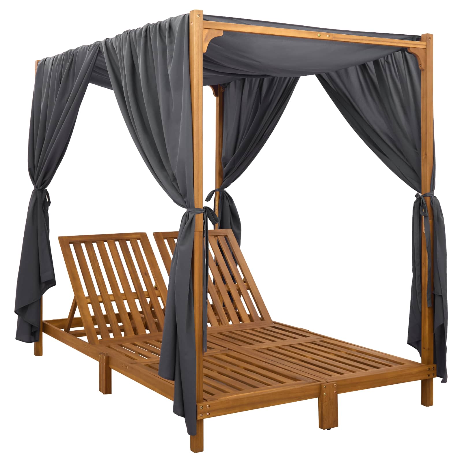 Dubbele zonligstoel met zonnescherm en gordijnen Donkergrijs is nu te koop bij PeponiXL, paradijselijk wonen!