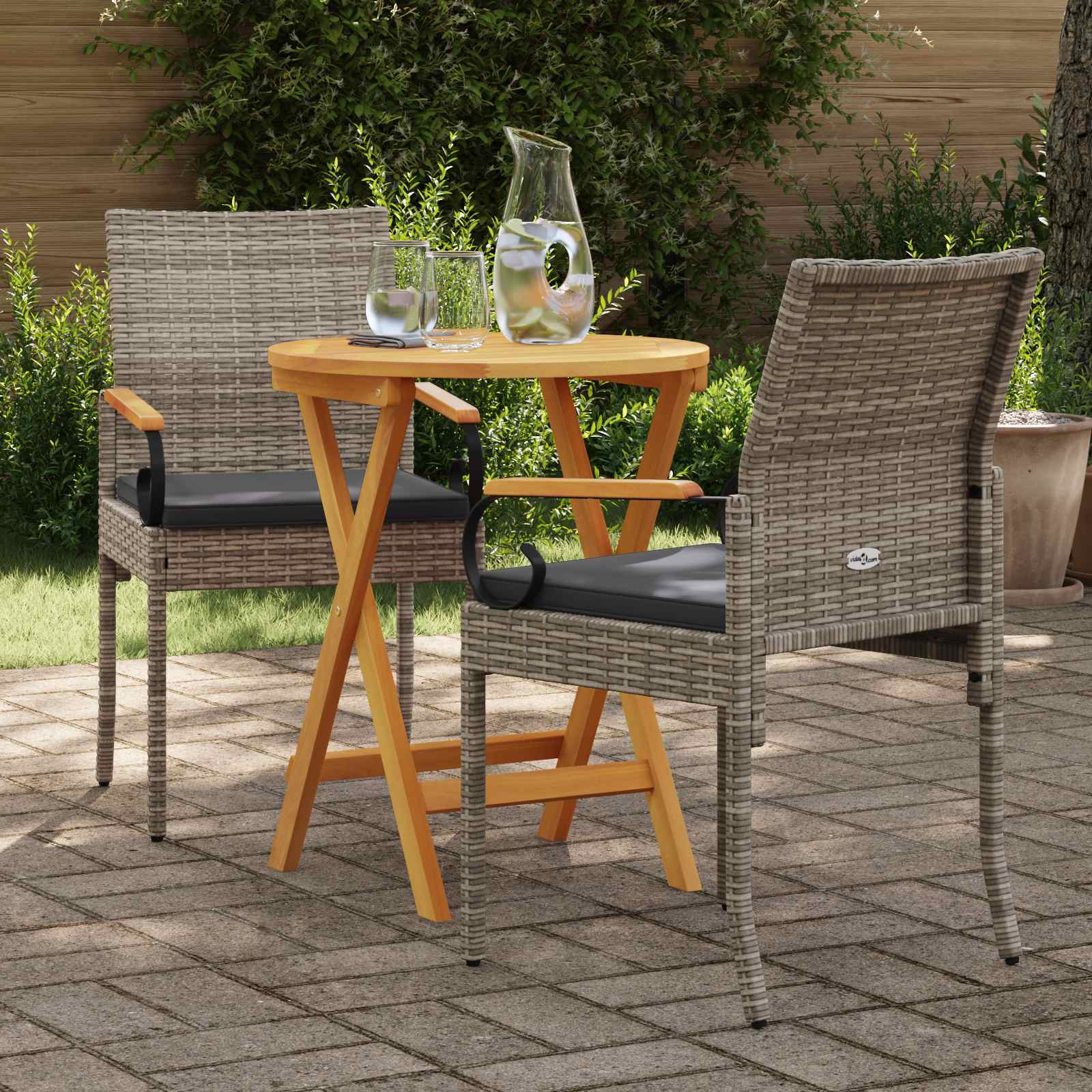 Tuinstoelen 2 pcs Grijs en Donkergrijs Poly rattan en acacia is nu te koop bij PeponiXL, paradijselijk wonen!