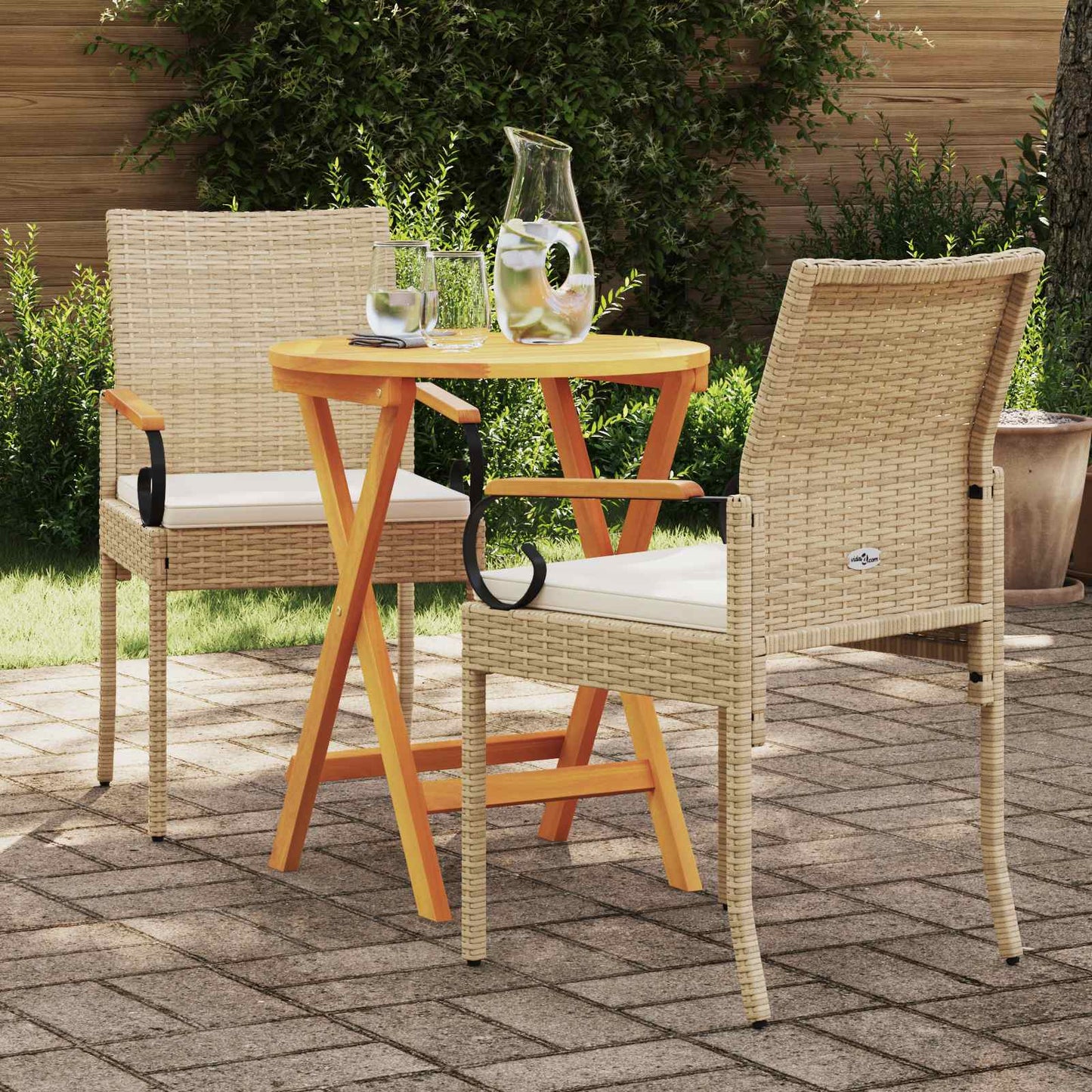 Tuinstoelen 2 pcs Beige en Crème Wit Poly rattan en acacia is nu te koop bij PeponiXL, paradijselijk wonen!