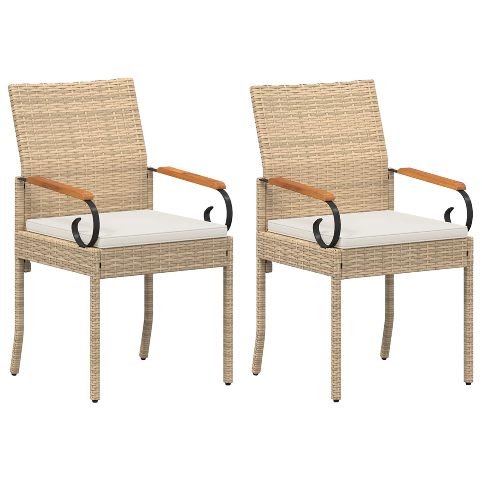 Tuinstoelen 2 pcs Beige en Crème Wit Poly rattan en acacia is nu te koop bij PeponiXL, paradijselijk wonen!