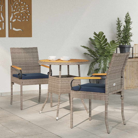 Tuinstoelen 2 pcs Grijs en Marineblauw Poly rattan en acacia is nu te koop bij PeponiXL, paradijselijk wonen!