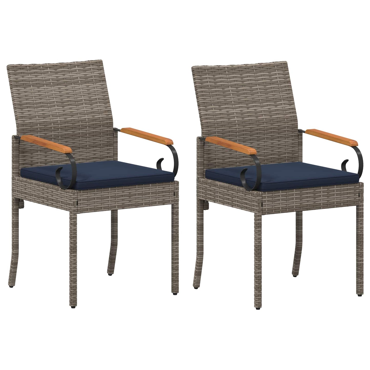 Tuinstoelen 2 pcs Grijs en Marineblauw Poly rattan en acacia is nu te koop bij PeponiXL, paradijselijk wonen!