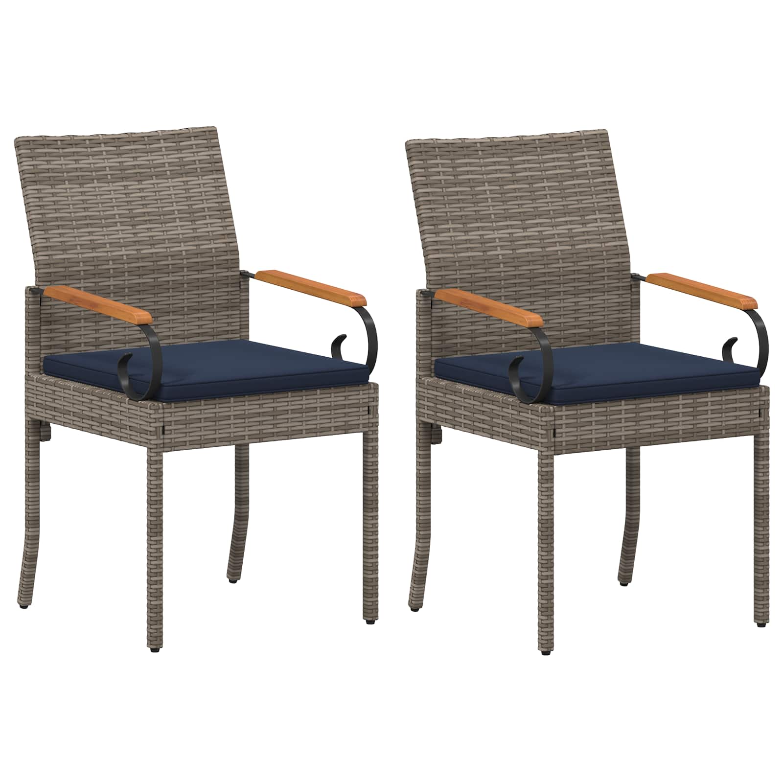 Tuinstoelen 2 pcs Grijs en Marineblauw Poly rattan en acacia is nu te koop bij PeponiXL, paradijselijk wonen!