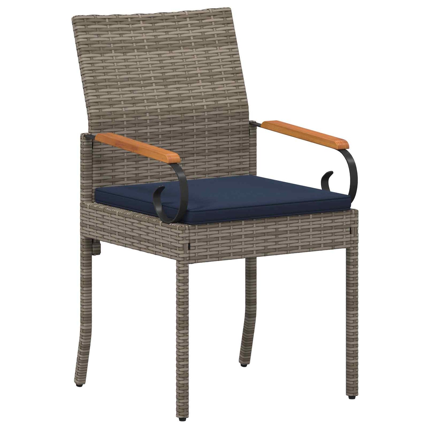 Tuinstoelen 2 pcs Grijs en Marineblauw Poly rattan en acacia is nu te koop bij PeponiXL, paradijselijk wonen!