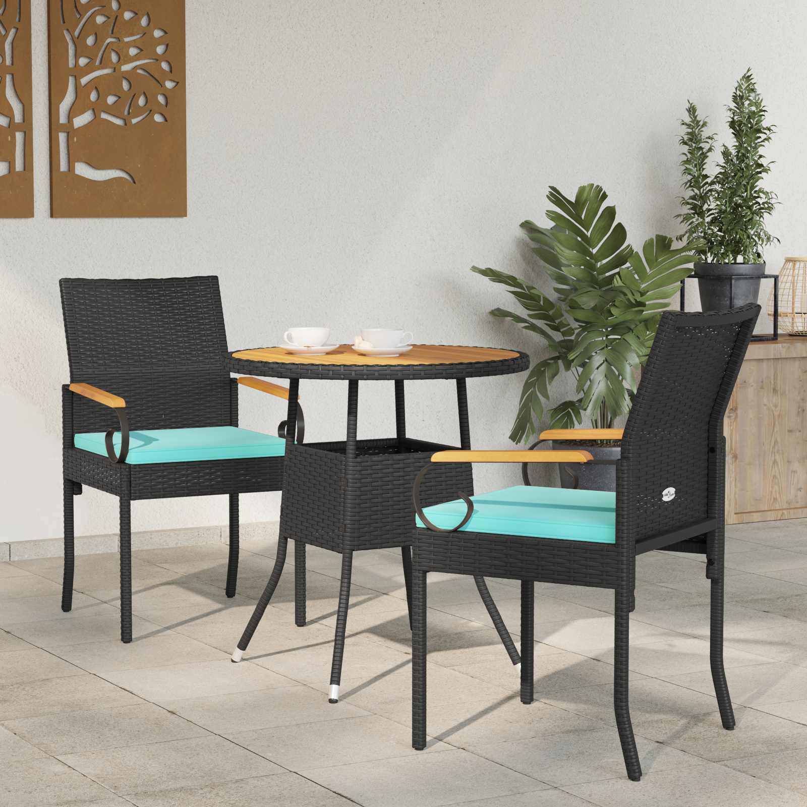Tuinstoelen 2 pcs Zwart en Turquoise Poly rattan en acacia is nu te koop bij PeponiXL, paradijselijk wonen!