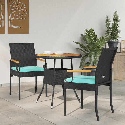 Tuinstoelen 2 pcs Zwart en Turquoise Poly rattan en acacia is nu te koop bij PeponiXL, paradijselijk wonen!