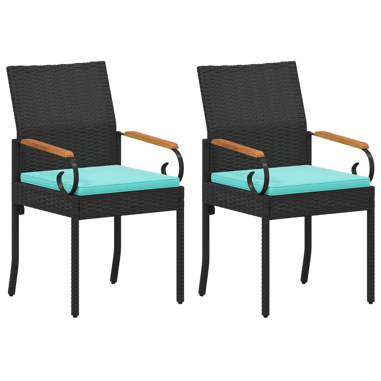 Tuinstoelen 2 pcs Zwart en Turquoise Poly rattan en acacia is nu te koop bij PeponiXL, paradijselijk wonen!