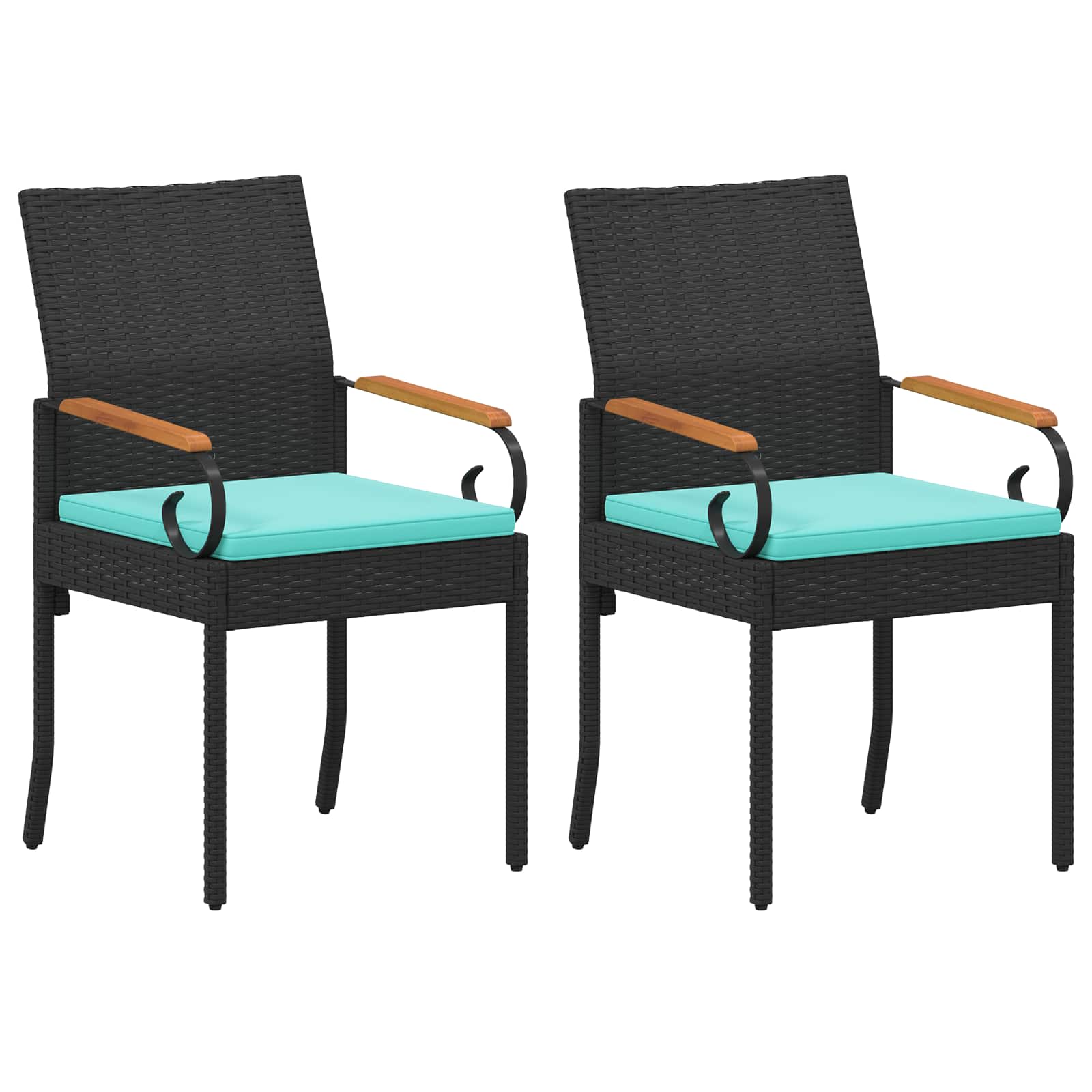 Tuinstoelen 2 pcs Zwart en Turquoise Poly rattan en acacia is nu te koop bij PeponiXL, paradijselijk wonen!