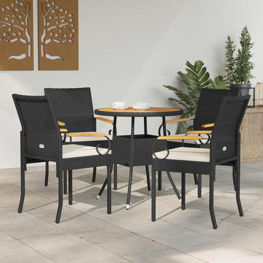 Tuinstoelen 4 pcs Zwart en Cream Wit Poly rattan en acacia is nu te koop bij PeponiXL, paradijselijk wonen!