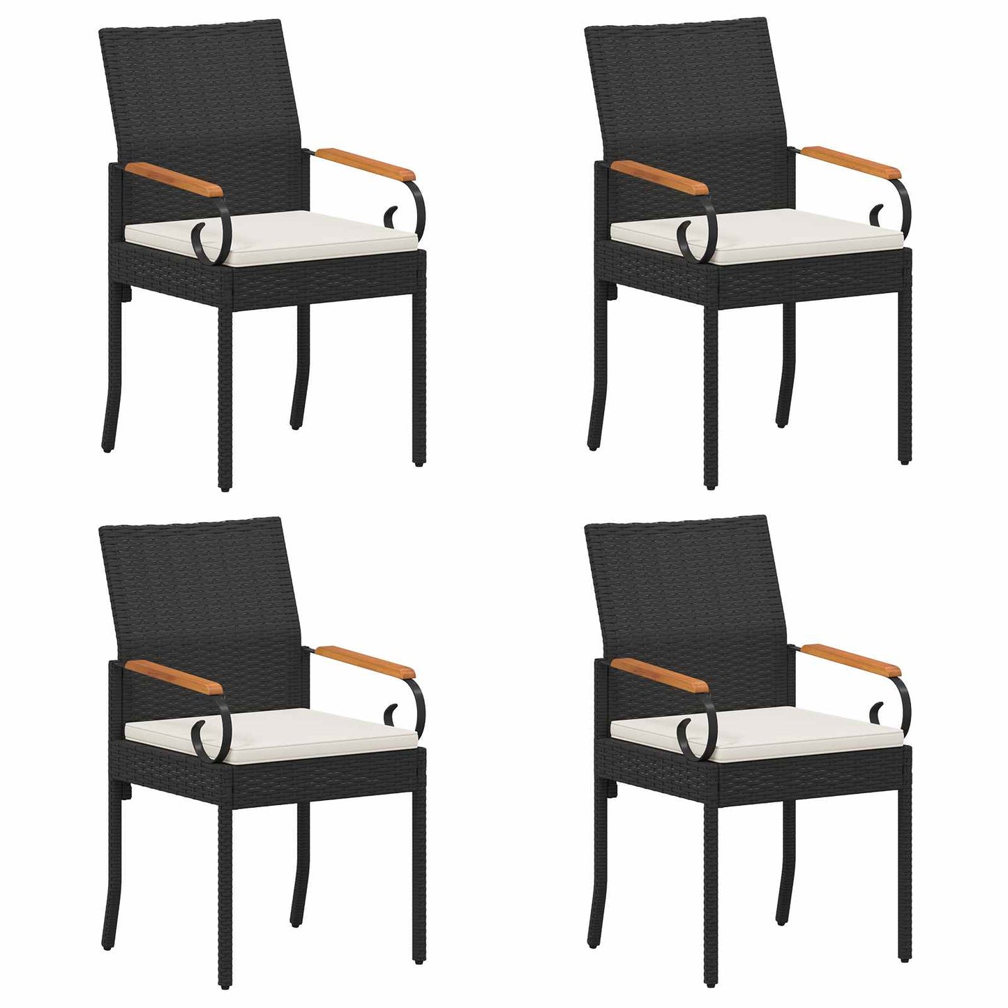 Tuinstoelen 4 pcs Zwart en Cream Wit Poly rattan en acacia is nu te koop bij PeponiXL, paradijselijk wonen!
