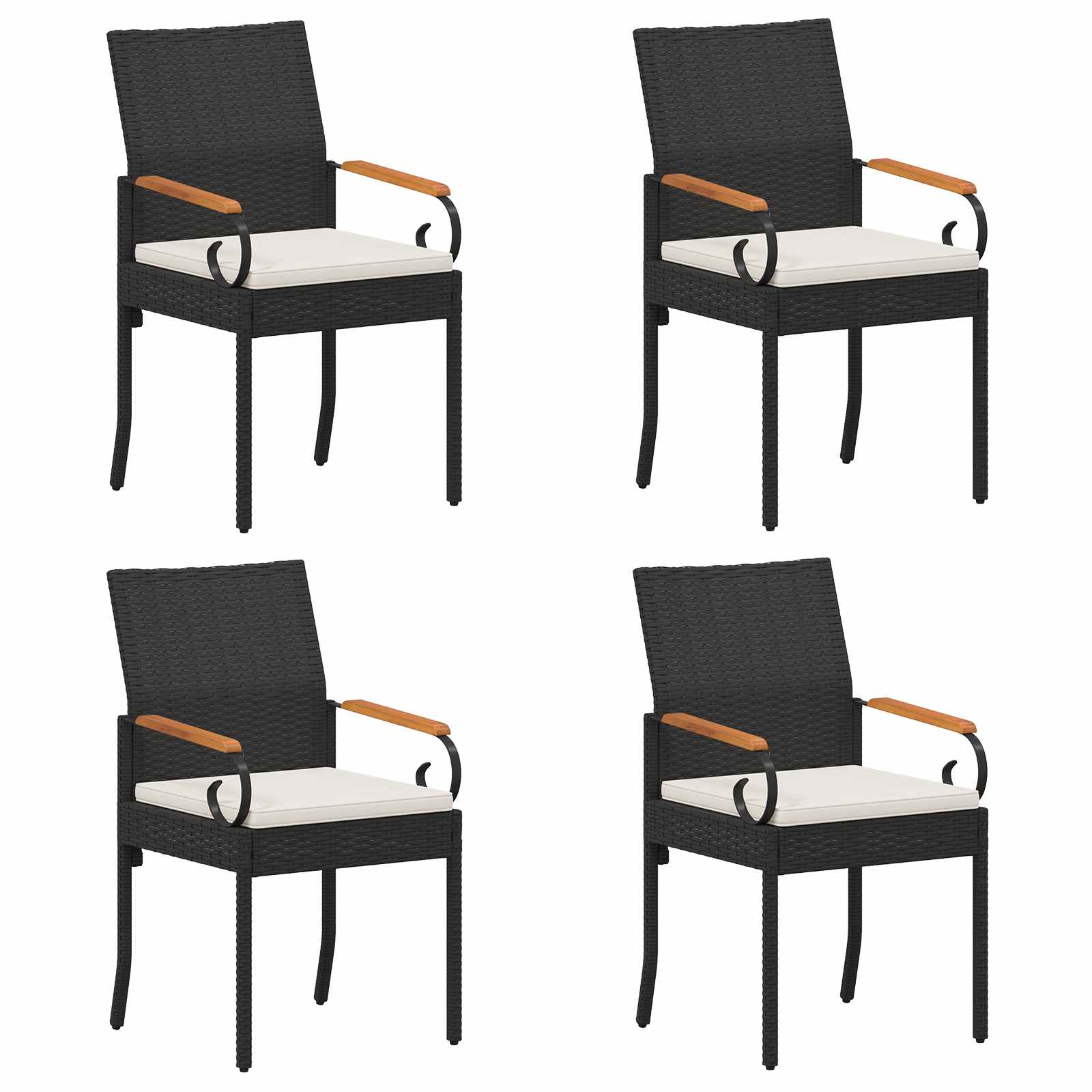 Tuinstoelen 4 pcs Zwart en Cream Wit Poly rattan en acacia is nu te koop bij PeponiXL, paradijselijk wonen!