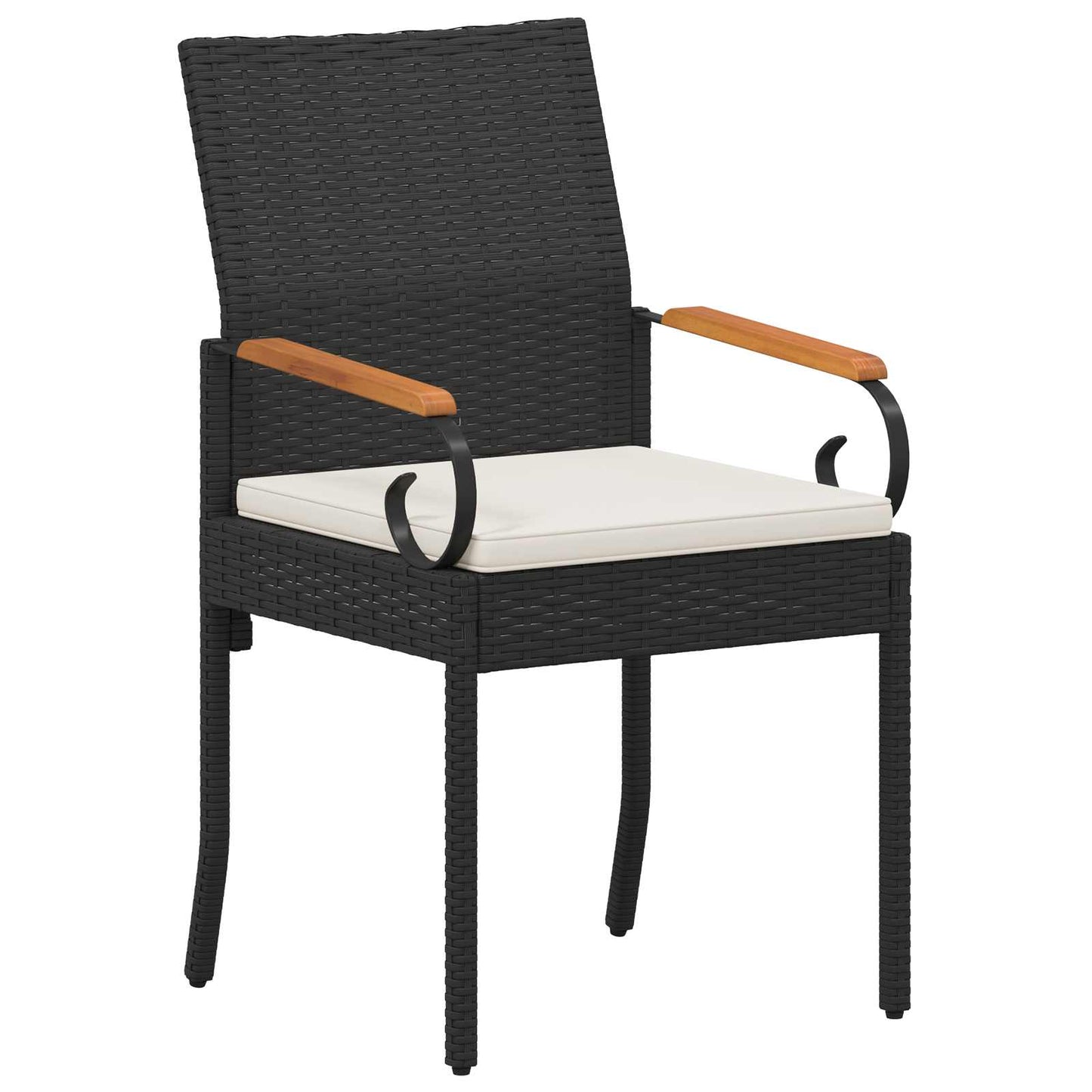 Tuinstoelen 4 pcs Zwart en Cream Wit Poly rattan en acacia is nu te koop bij PeponiXL, paradijselijk wonen!