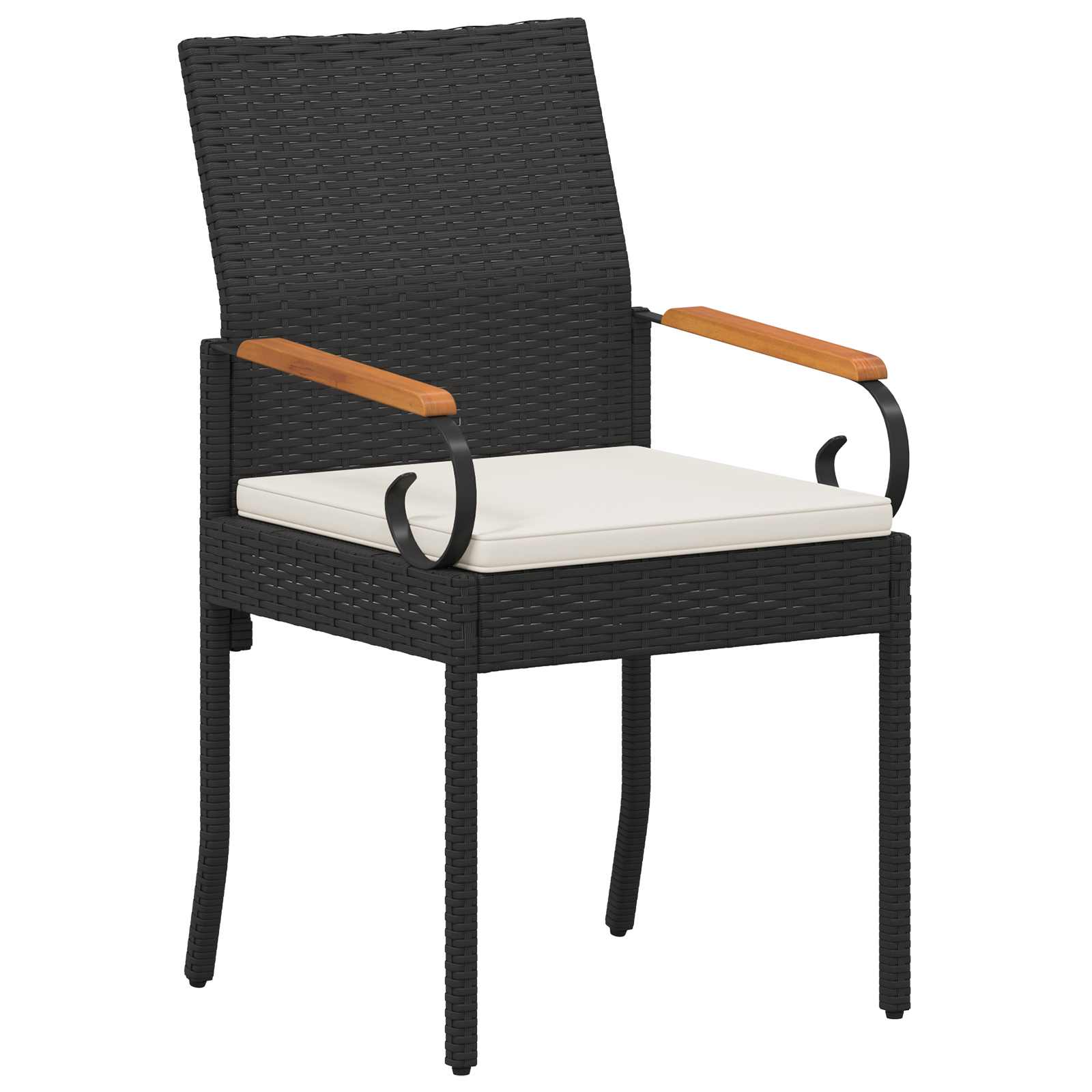 Tuinstoelen 4 pcs Zwart en Cream Wit Poly rattan en acacia is nu te koop bij PeponiXL, paradijselijk wonen!