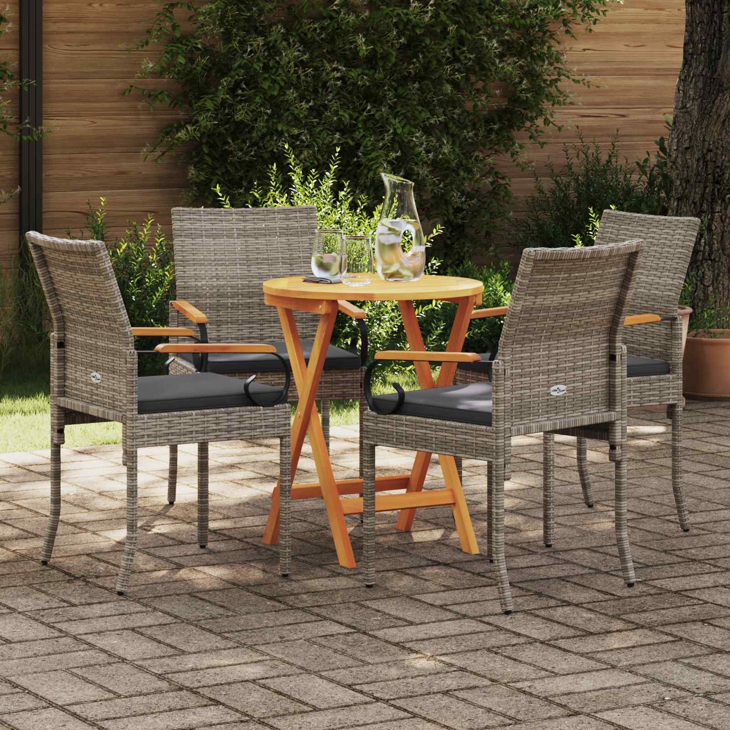 Tuinstoelen 4 pcs Grijs en Donkergrijs Poly rattan en acacia is nu te koop bij PeponiXL, paradijselijk wonen!