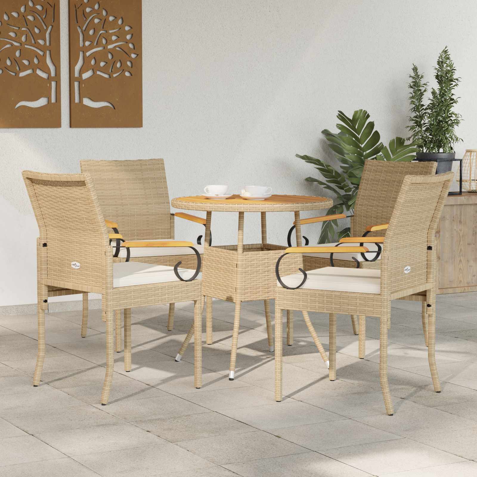 Tuinstoelen 4 pcs Beige en Crème Wit Poly rattan en acacia is nu te koop bij PeponiXL, paradijselijk wonen!