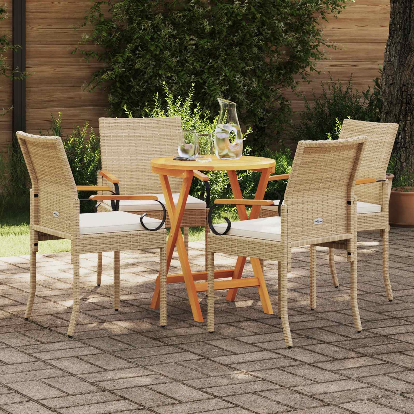 Tuinstoelen 4 pcs Beige en Crème Wit Poly rattan en acacia is nu te koop bij PeponiXL, paradijselijk wonen!