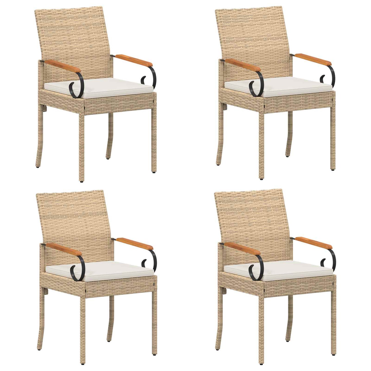 Tuinstoelen 4 pcs Beige en Crème Wit Poly rattan en acacia is nu te koop bij PeponiXL, paradijselijk wonen!