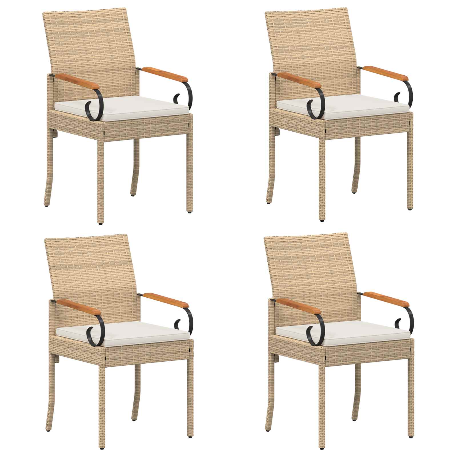Tuinstoelen 4 pcs Beige en Crème Wit Poly rattan en acacia is nu te koop bij PeponiXL, paradijselijk wonen!