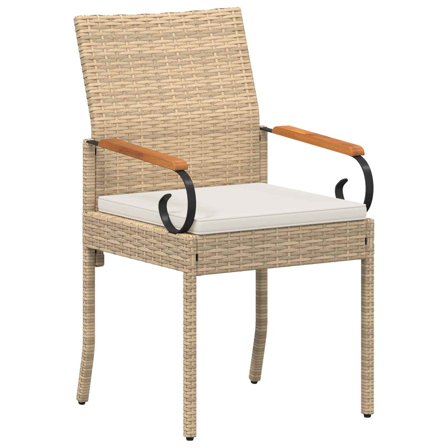 Tuinstoelen 4 pcs Beige en Crème Wit Poly rattan en acacia is nu te koop bij PeponiXL, paradijselijk wonen!