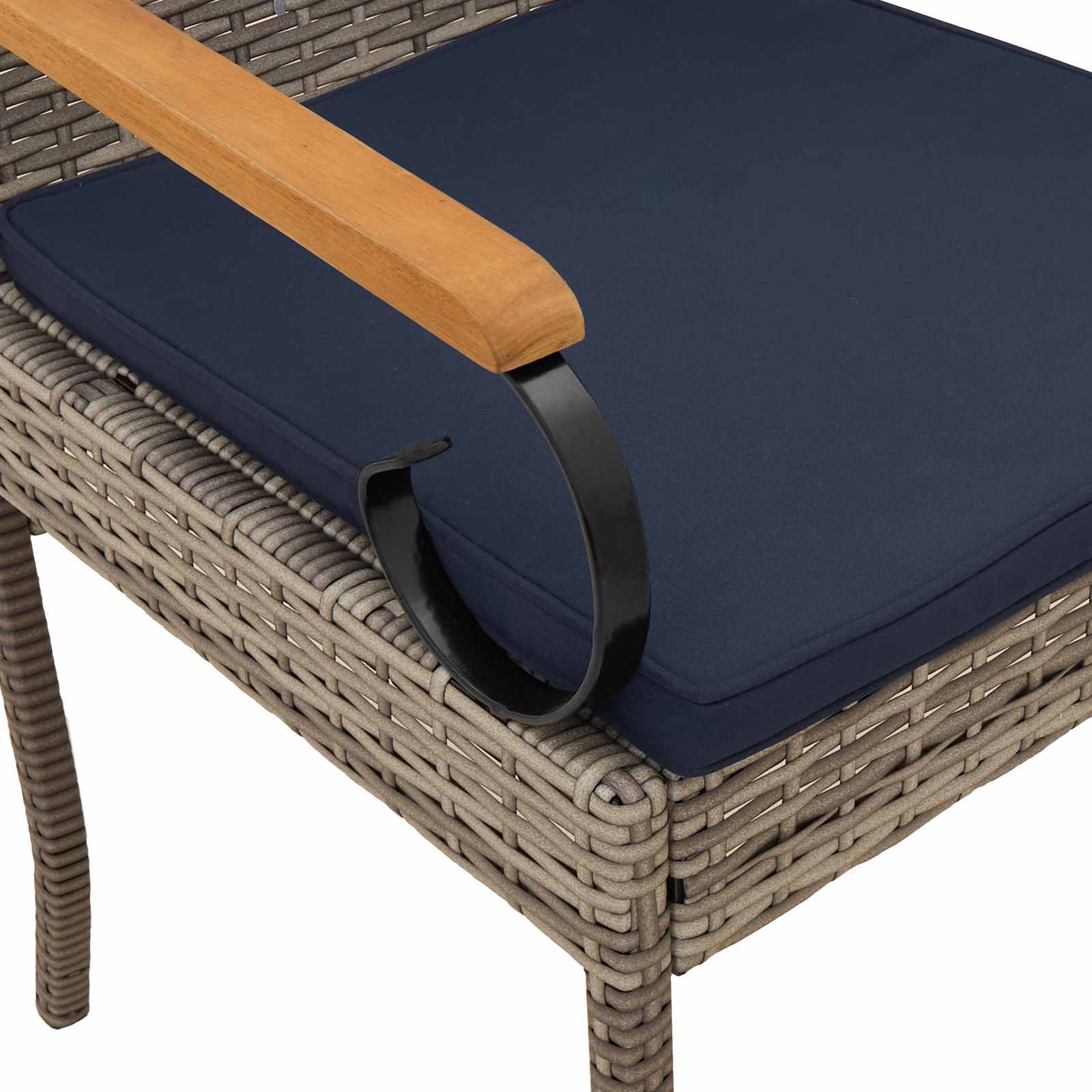 Tuinstoelen 4 pcs Grijs en Marineblauw Poly rattan en acacia is nu te koop bij PeponiXL, paradijselijk wonen!