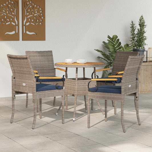 Tuinstoelen 4 pcs Grijs en Marineblauw Poly rattan en acacia is nu te koop bij PeponiXL, paradijselijk wonen!