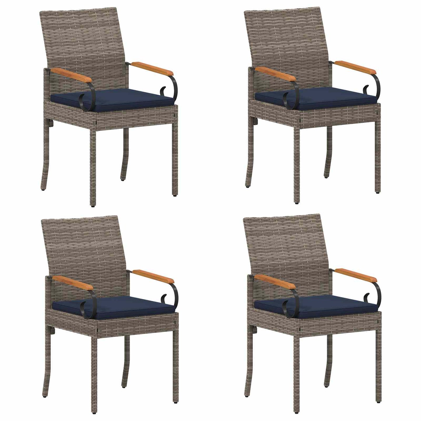 Tuinstoelen 4 pcs Grijs en Marineblauw Poly rattan en acacia is nu te koop bij PeponiXL, paradijselijk wonen!