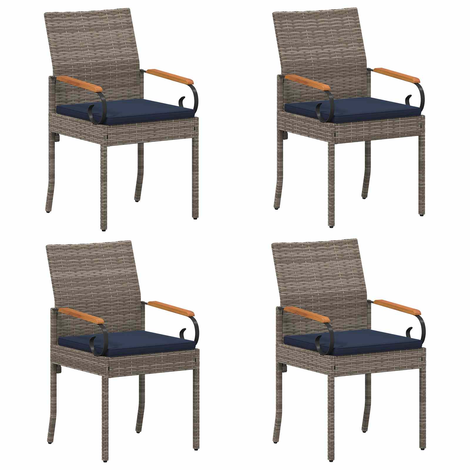 Tuinstoelen 4 pcs Grijs en Marineblauw Poly rattan en acacia is nu te koop bij PeponiXL, paradijselijk wonen!