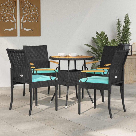 Tuinstoelen 4 pcs Zwart en Turquoise Poly rattan en acacia is nu te koop bij PeponiXL, paradijselijk wonen!
