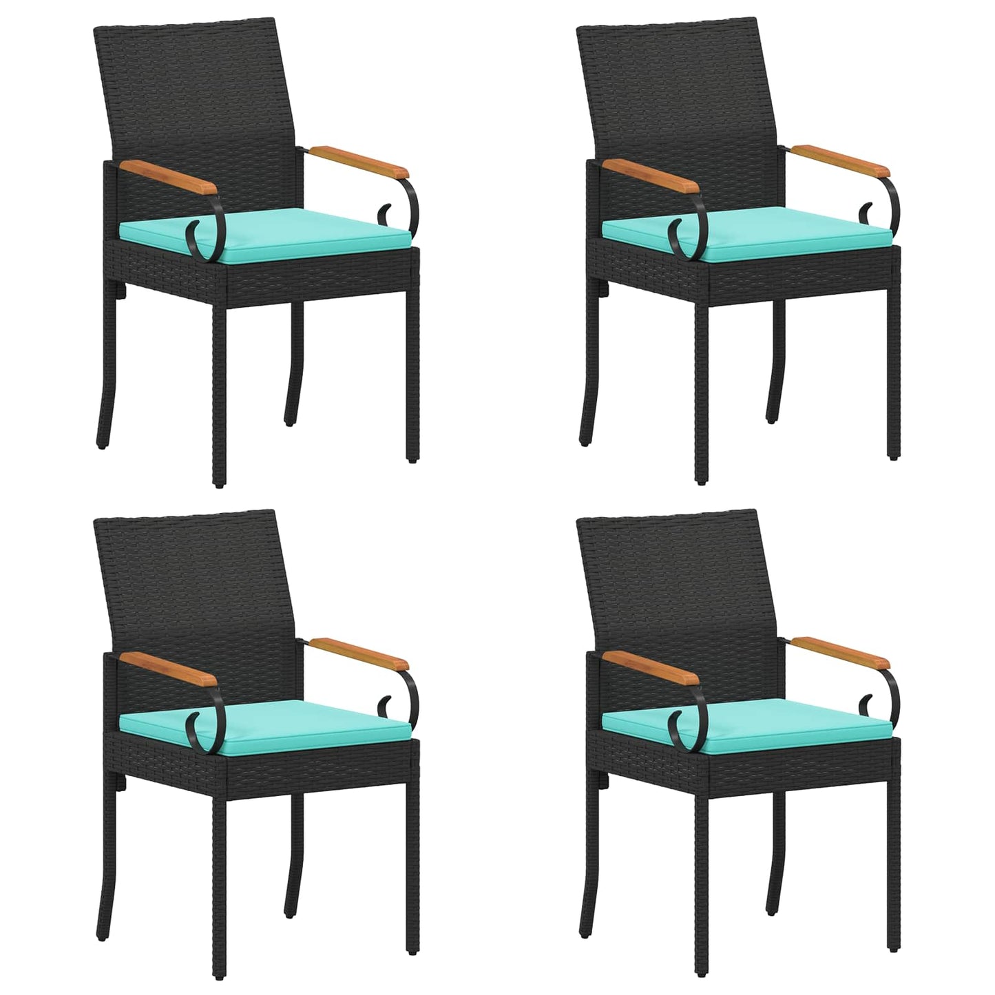 Tuinstoelen 4 pcs Zwart en Turquoise Poly rattan en acacia is nu te koop bij PeponiXL, paradijselijk wonen!
