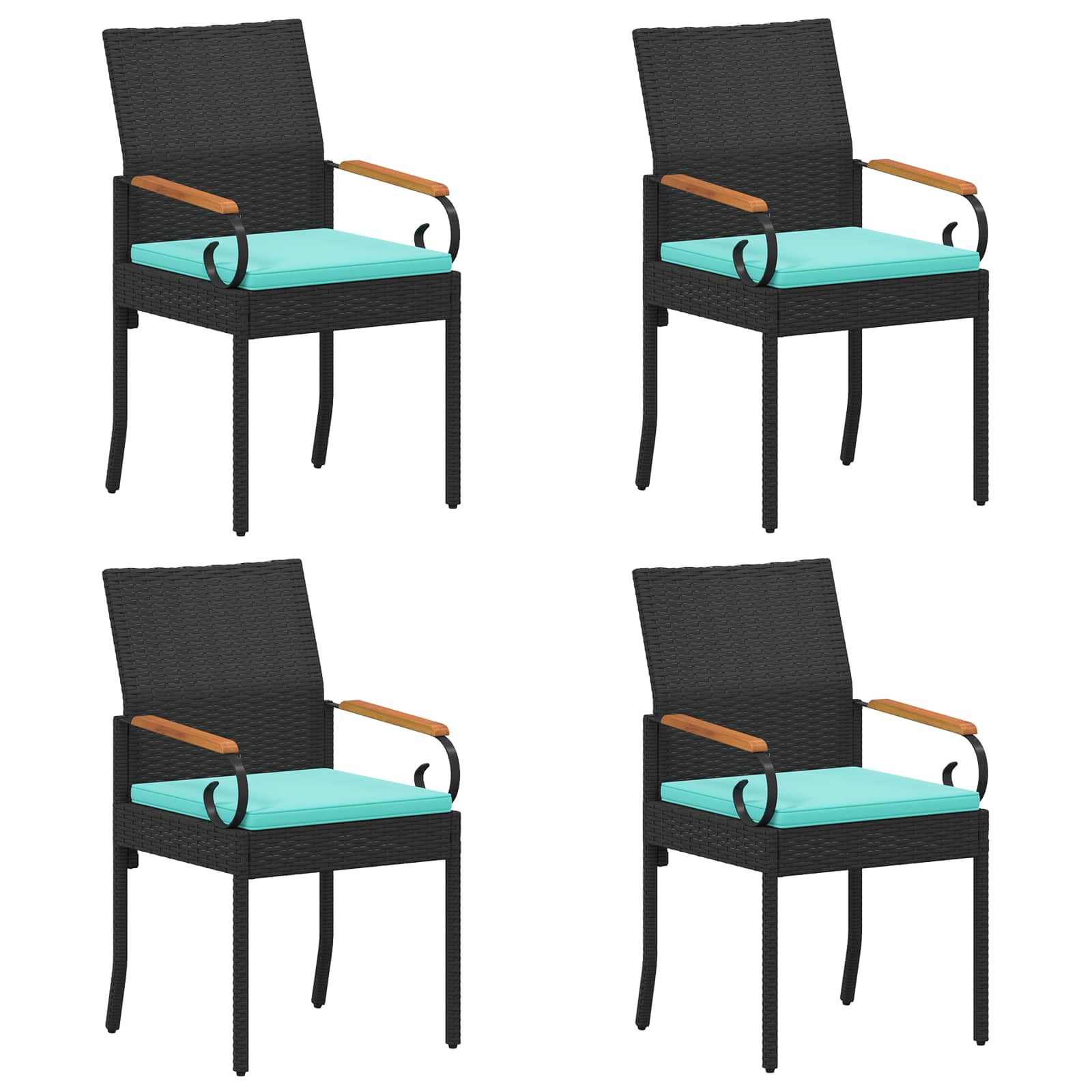 Tuinstoelen 4 pcs Zwart en Turquoise Poly rattan en acacia is nu te koop bij PeponiXL, paradijselijk wonen!