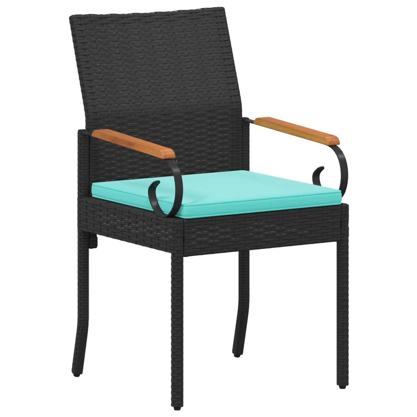 Tuinstoelen 4 pcs Zwart en Turquoise Poly rattan en acacia is nu te koop bij PeponiXL, paradijselijk wonen!