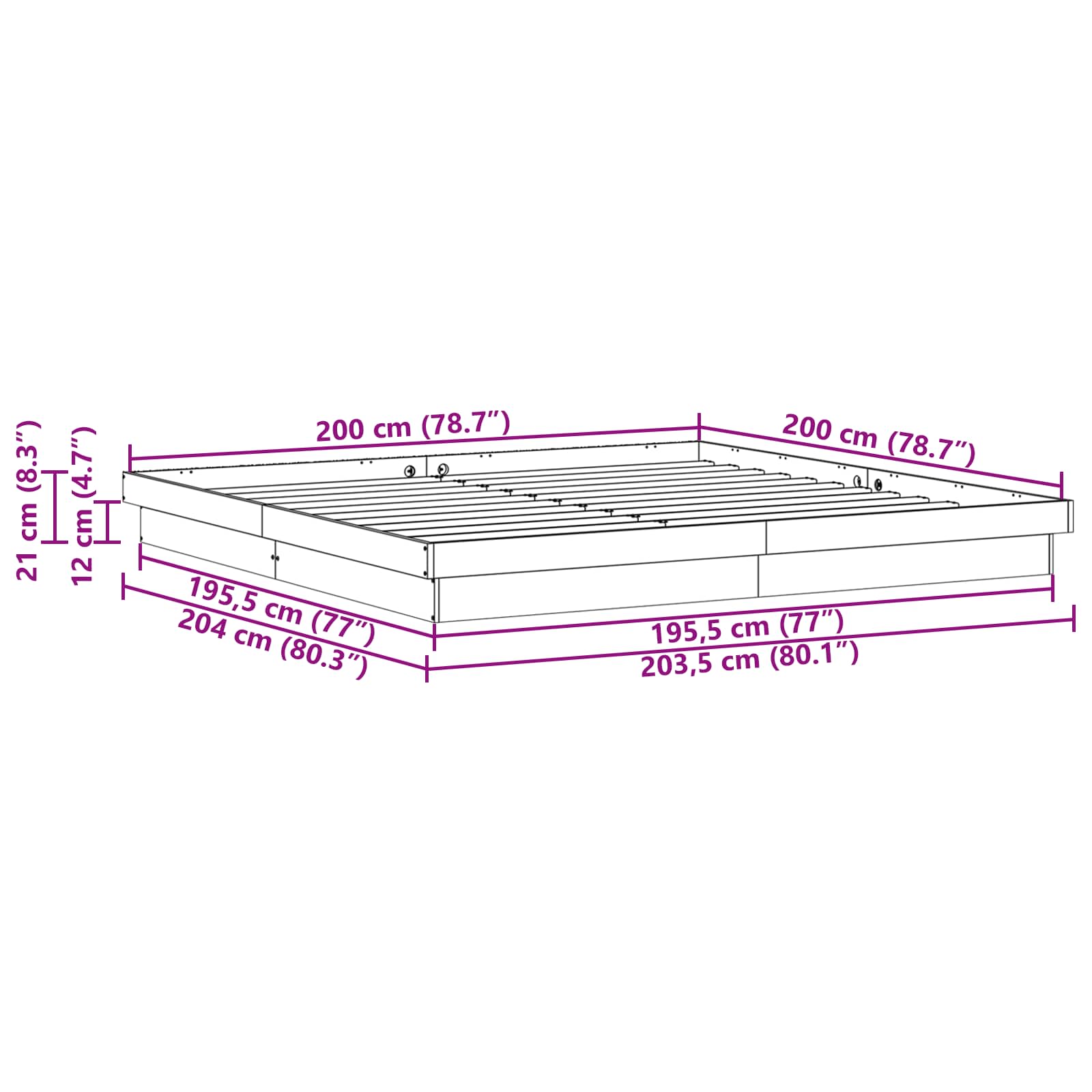 Bedframe Naturel 200 x 200 cm Massief grenenhout is nu te koop bij PeponiXL, paradijselijk wonen!