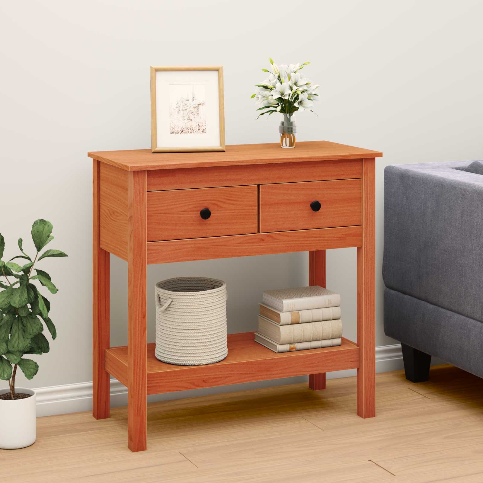 Wandtafel met lade Wasbruin 75 x 35 x 75 cm Massief Grenen Hout is nu te koop bij PeponiXL, paradijselijk wonen!