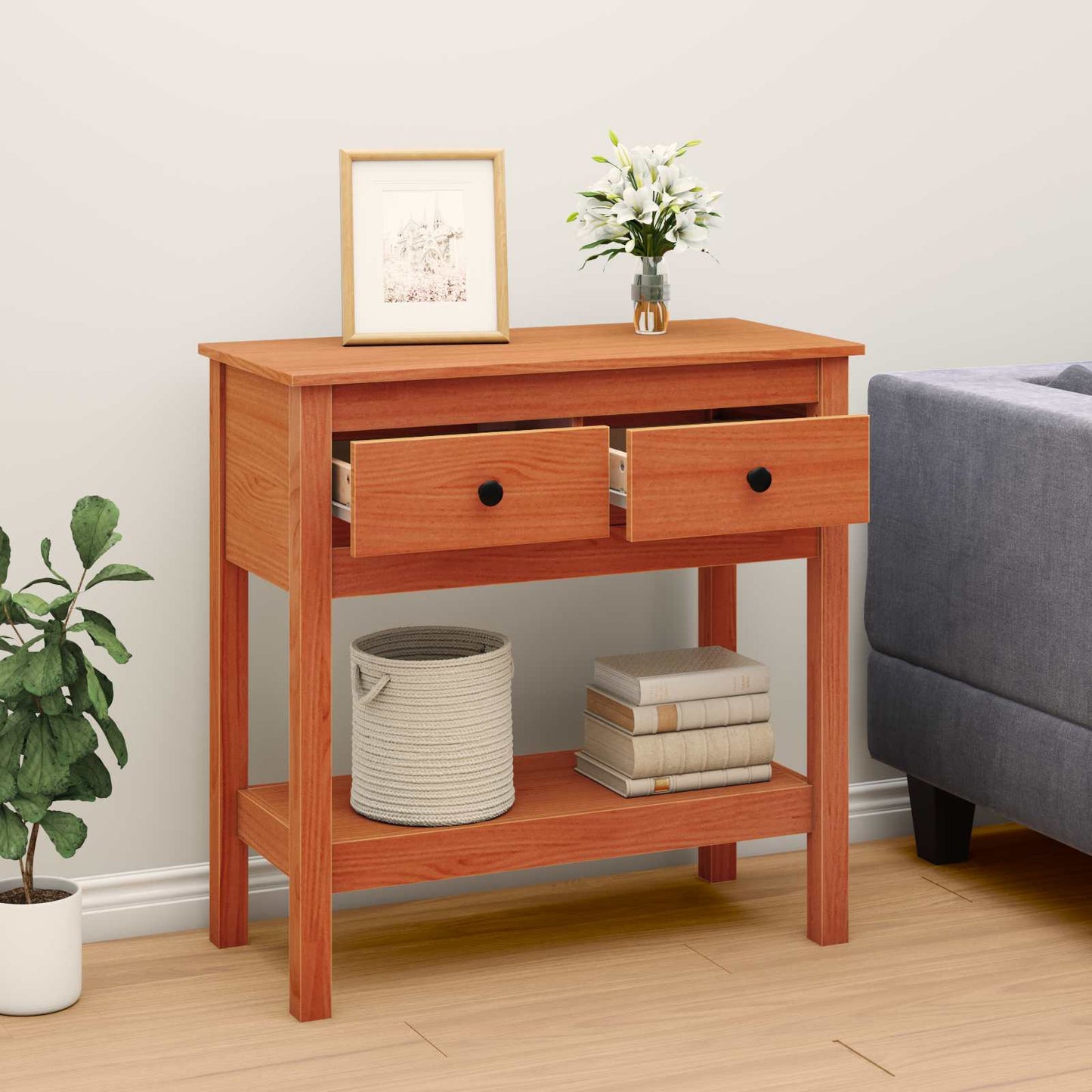 Wandtafel met lade Wasbruin 75 x 35 x 75 cm Massief Grenen Hout is nu te koop bij PeponiXL, paradijselijk wonen!