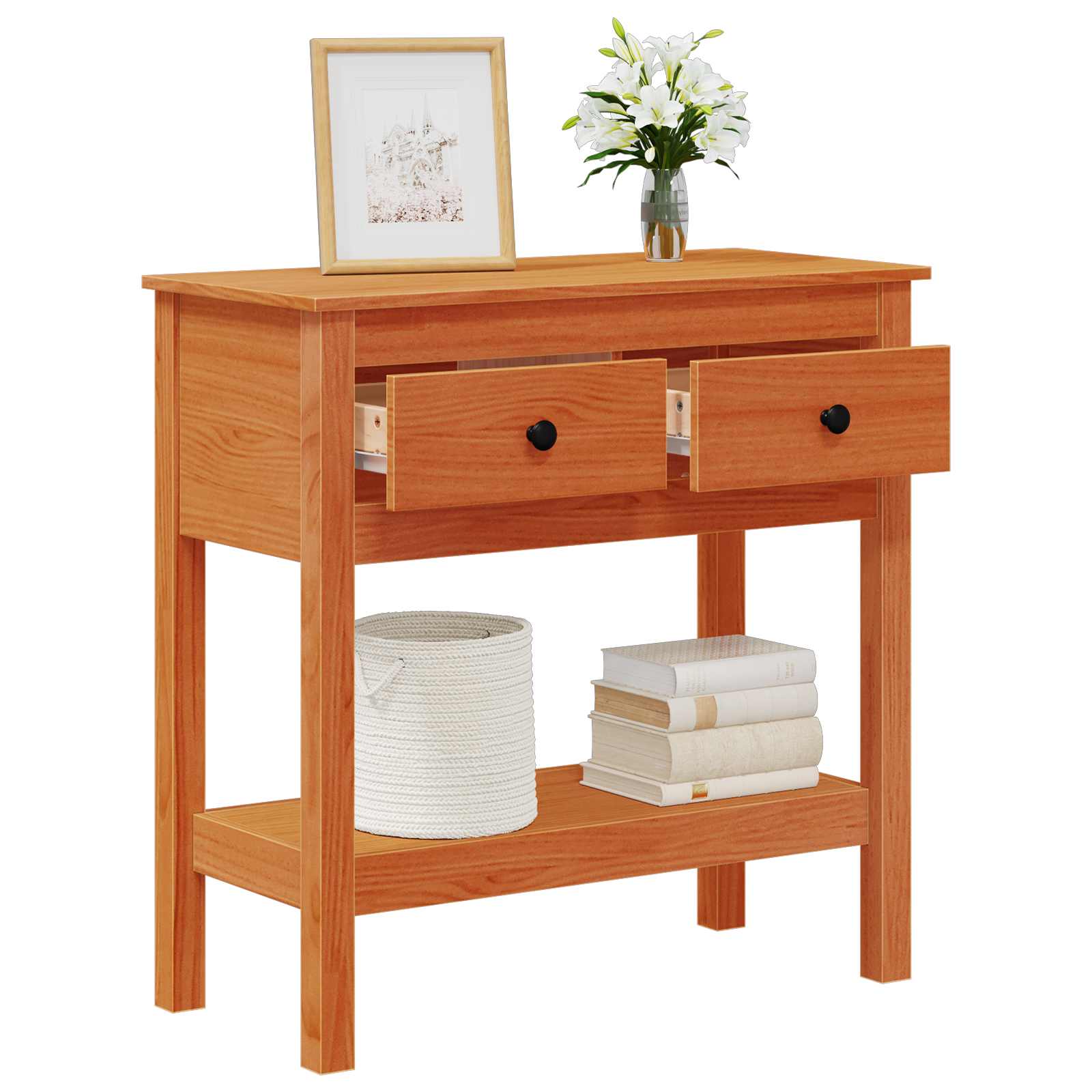 Wandtafel met lade Wasbruin 75 x 35 x 75 cm Massief Grenen Hout is nu te koop bij PeponiXL, paradijselijk wonen!