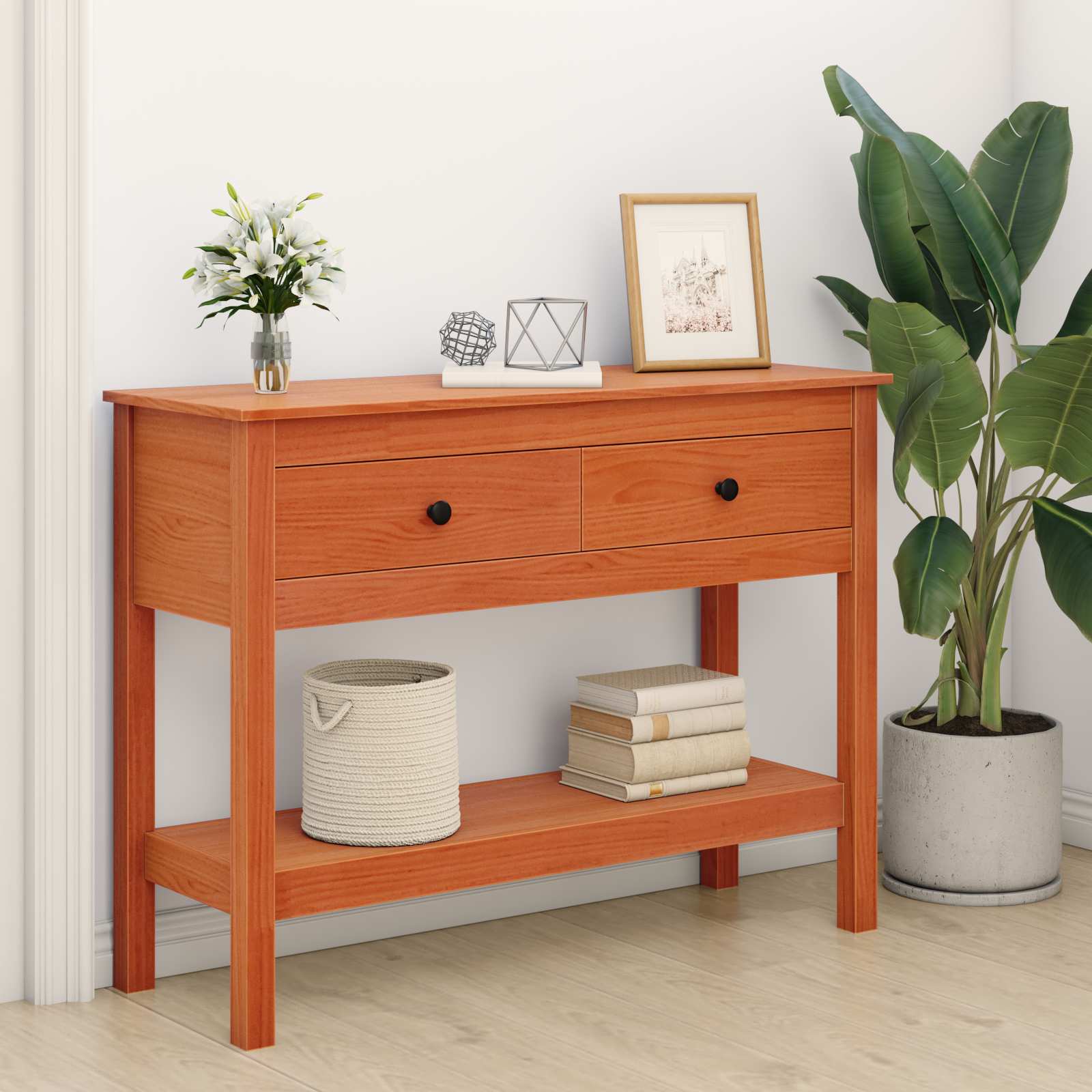 Wandtafel Wasbruin 100 x 35 x 75 cm Massief Grenen Hout is nu te koop bij PeponiXL, paradijselijk wonen!
