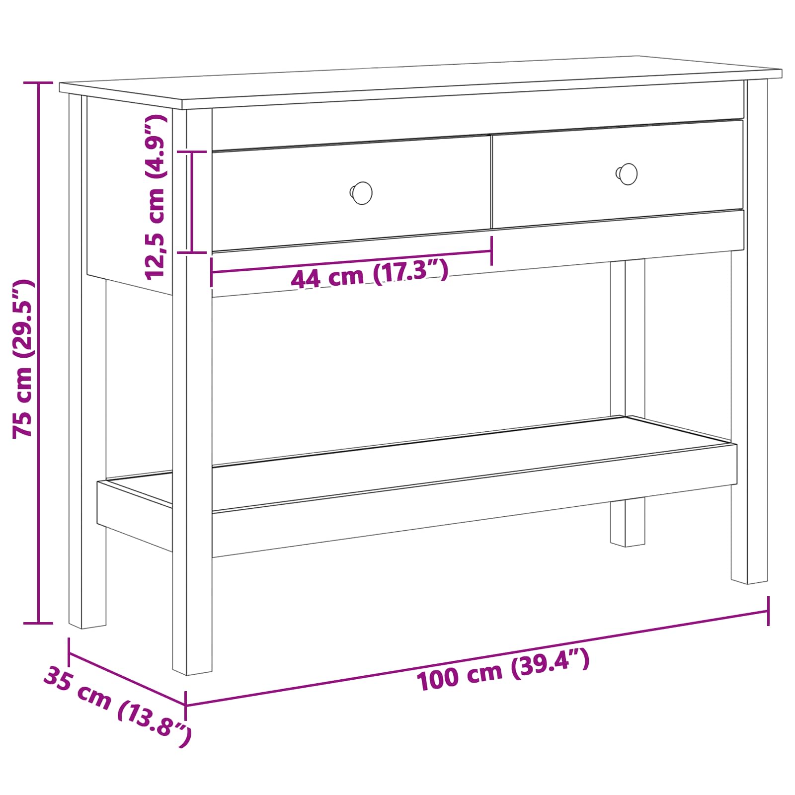 Wandtafel Wasbruin 100 x 35 x 75 cm Massief Grenen Hout is nu te koop bij PeponiXL, paradijselijk wonen!