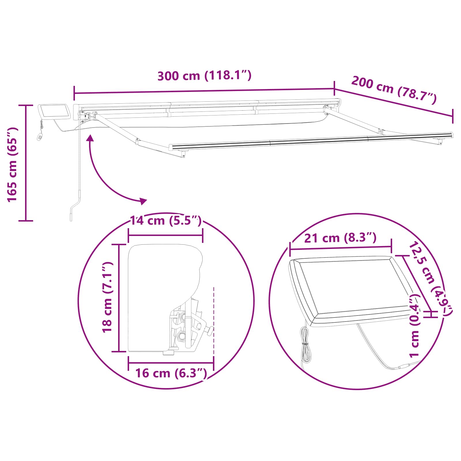 Handmatige Luifelhouder met LED's Wit 3 x 2 m Aluminium is nu te koop bij PeponiXL, paradijselijk wonen!