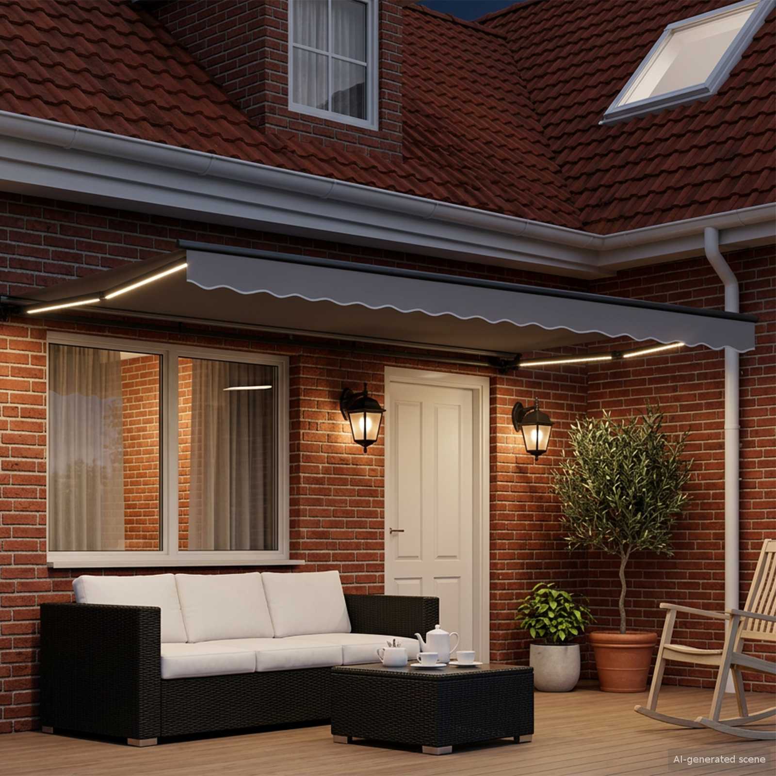 Handmatige Luifelhouder met LED's Antraciet 4 × 3 m Aluminium is nu te koop bij PeponiXL, paradijselijk wonen!