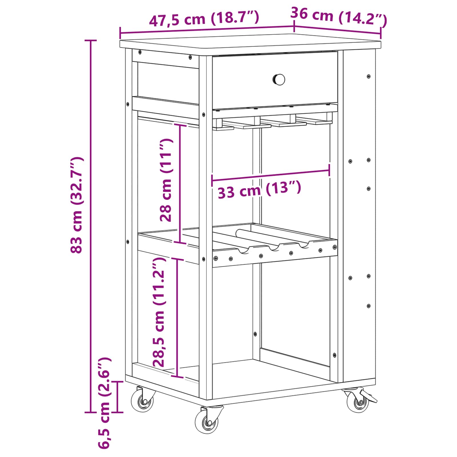 Keukentrolley met Wielen Naturel 47,5 x 36 x 83 cm Bamboe is nu te koop bij PeponiXL, paradijselijk wonen!