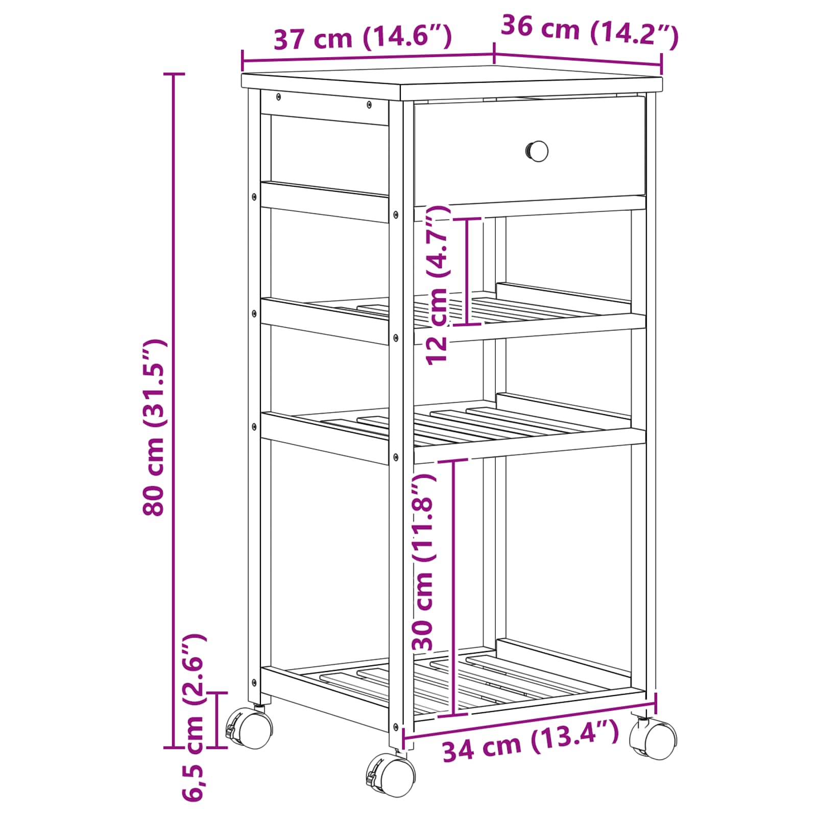 Keukentrolley met Wielen Naturel 37 x 36 x 80 cm Bamboe is nu te koop bij PeponiXL, paradijselijk wonen!