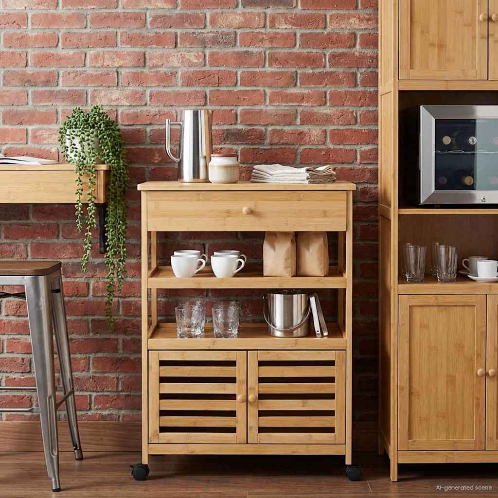 Keukentrolley met Wielen Naturel 59,5 x 36 x 82 cm Bamboe is nu te koop bij PeponiXL, paradijselijk wonen!