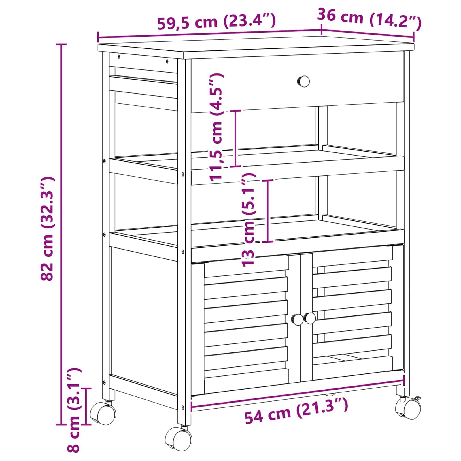 Keukentrolley met Wielen Naturel 59,5 x 36 x 82 cm Bamboe is nu te koop bij PeponiXL, paradijselijk wonen!