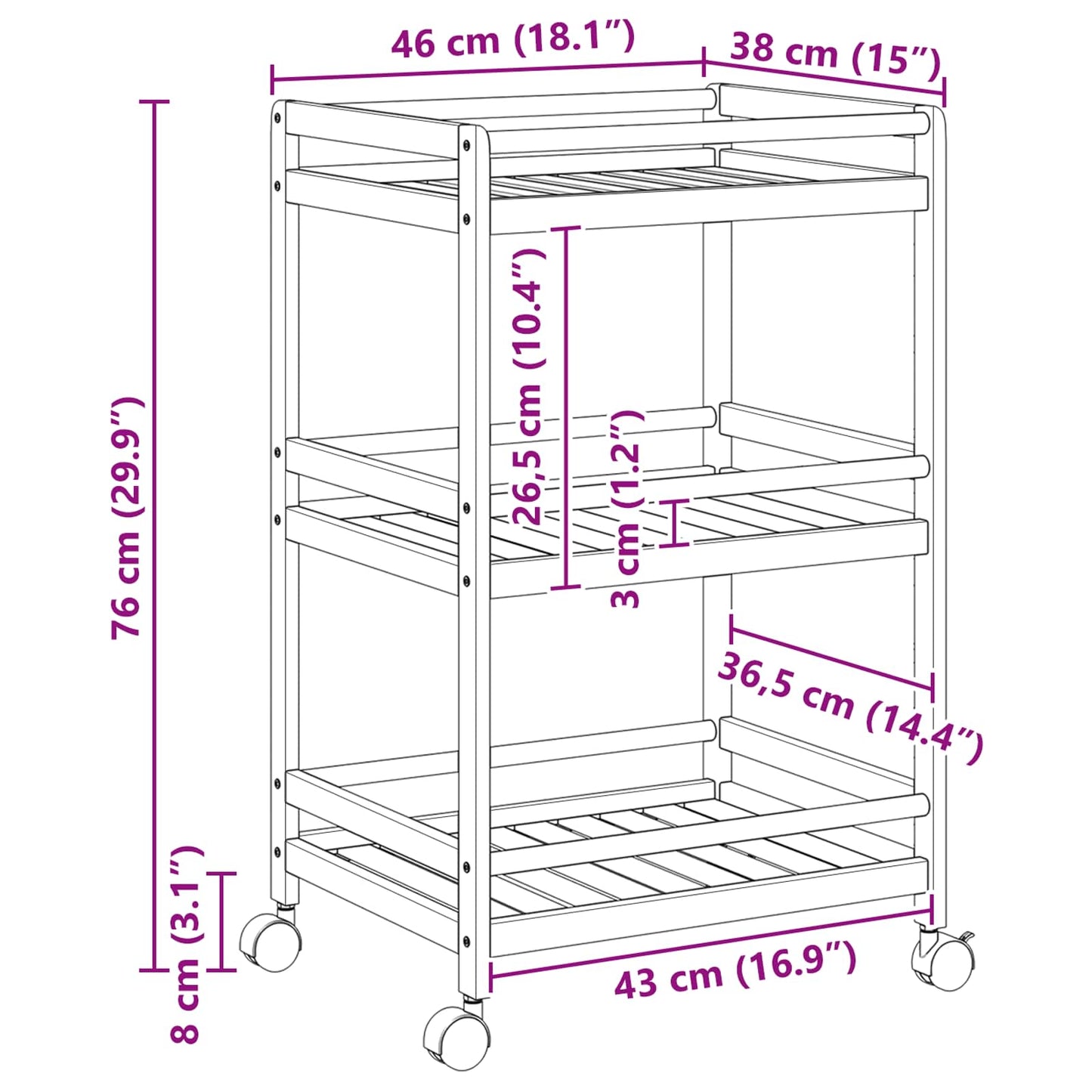 Keukentrolley met Wielen Naturel 46 x 38 x 76 cm Bamboe is nu te koop bij PeponiXL, paradijselijk wonen!