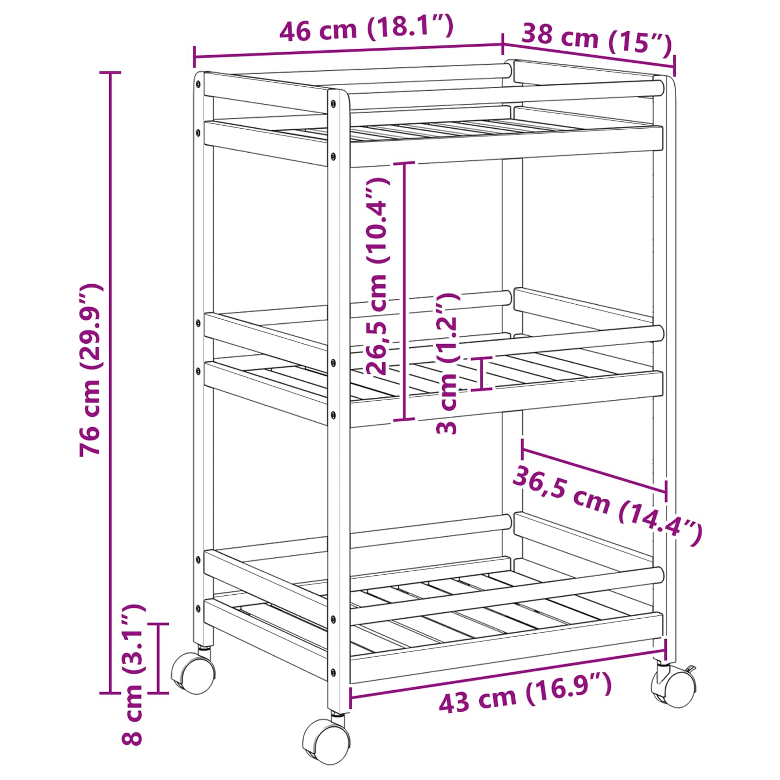 Keukentrolley met Wielen Naturel 46 x 38 x 76 cm Bamboe is nu te koop bij PeponiXL, paradijselijk wonen!