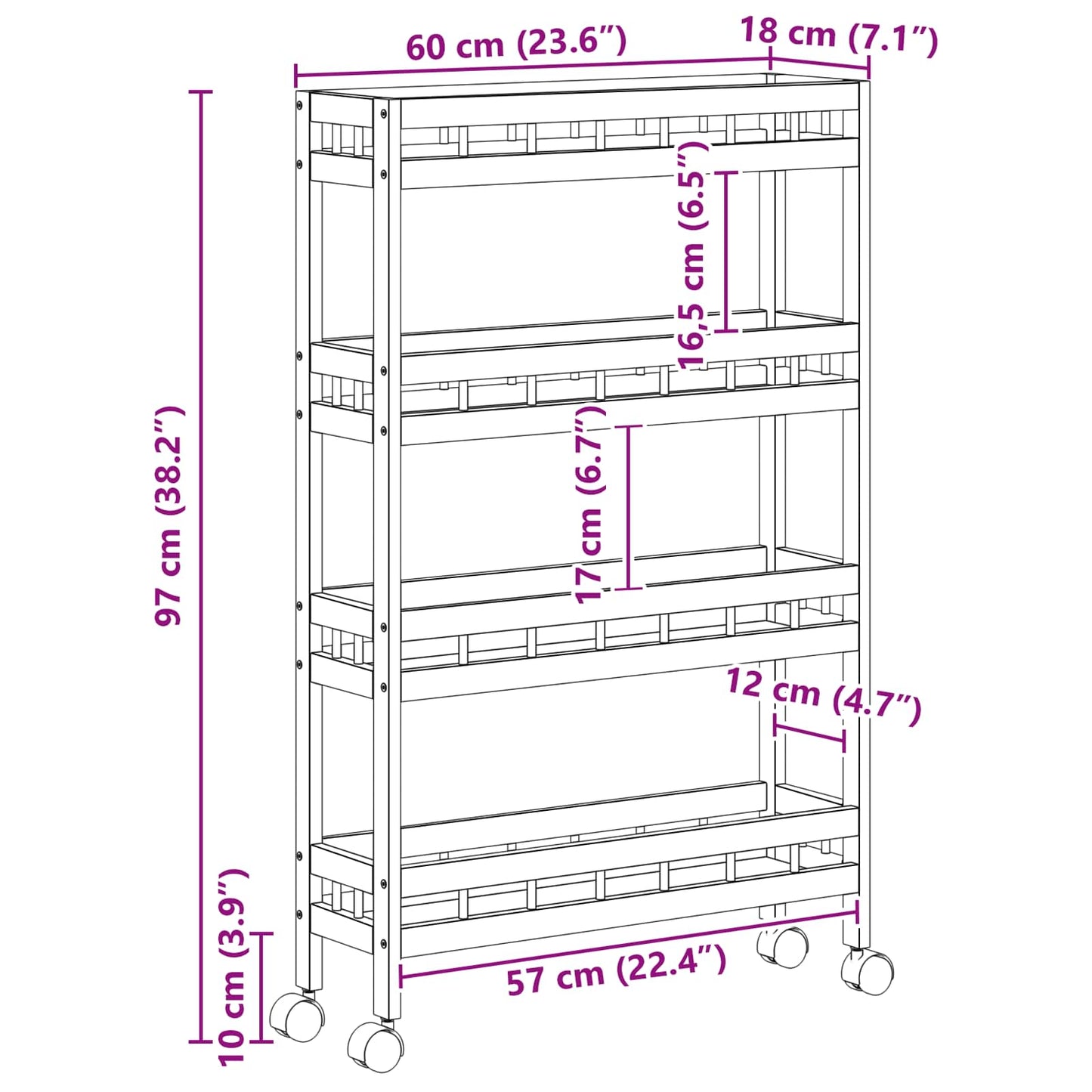 Keukentrolley met Wielen Naturel 60 x 18 x 97 cm Bamboe is nu te koop bij PeponiXL, paradijselijk wonen!