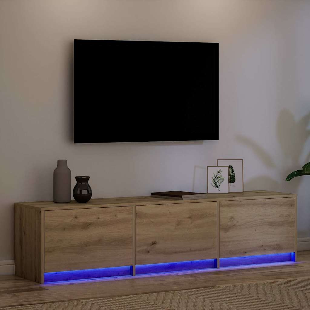TV-kast met LED met lade Ambachtelijk eiken 165 x 34 x 40 cm is nu te koop bij PeponiXL, paradijselijk wonen!